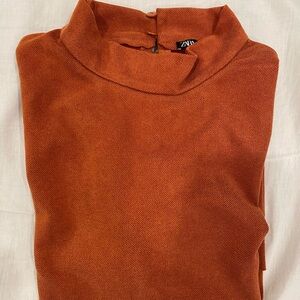 Zara Rust Orange Mock Neck Shift Dress